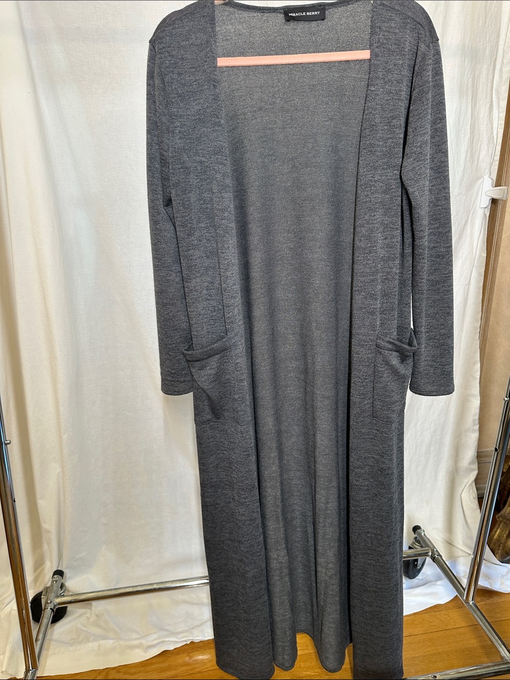 Marble Berry Charcoal Long Open-Front Duster Cardigan
